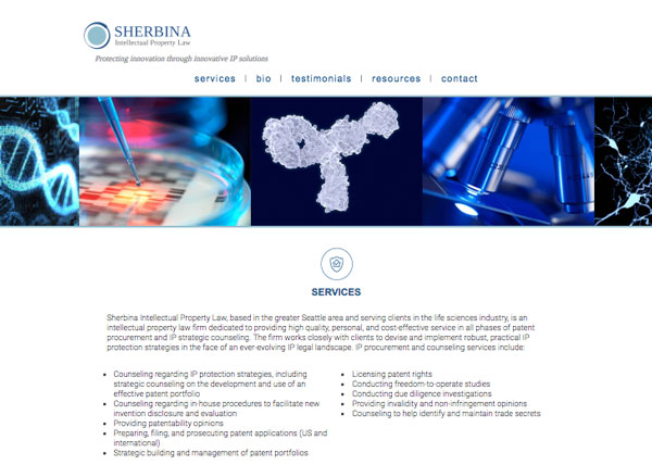 Screenshot of Sherbina IP Law's website.
