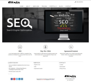 Screenshot of Elixir Web Marketing's website homepage