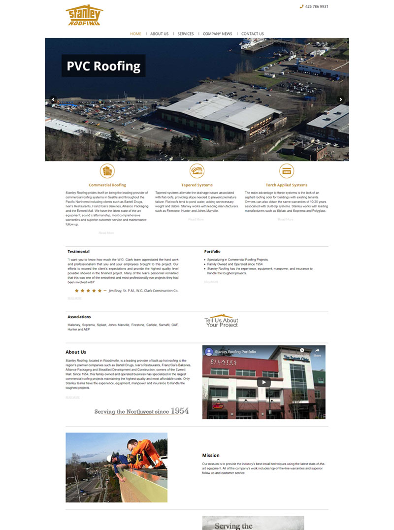 Screenshot of Stanley Roofing's website homepage