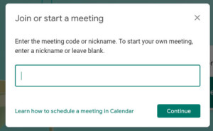 Join or start a meeting field where you can enter meeting code or nickname
