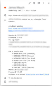 Email sent to you with a link and info to connect to the Zoom meeting