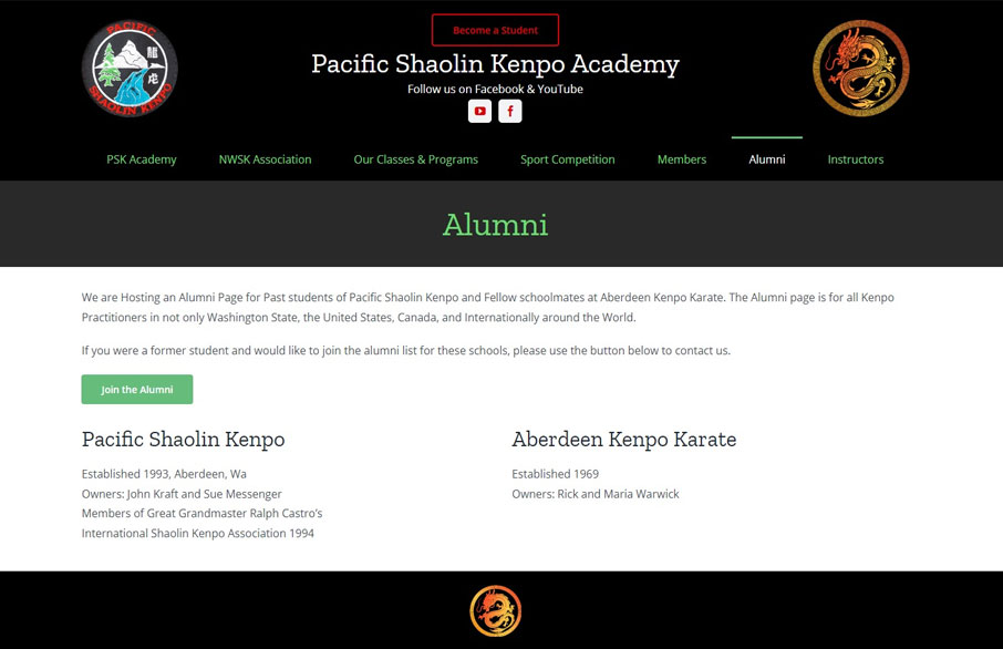 screenshot of Shaolin Keno's website homepage